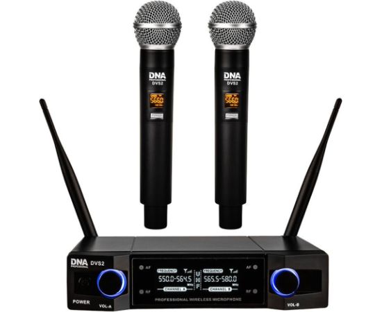 Dna Professional DVS2 - Mikrofon bezprzewodowy, 2x nadajnik doręczny  + baza, pasmo UHF 560-590 MHz Mikrofoni