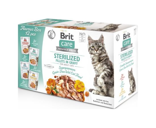 Brit Care Cat Sterilized Flavor Box Pouch - wet cat food - 12x85 g Kaķu konservi