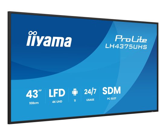 Iiyama LH4375UHS-B2AG, public display (black (matt), UltraHD/4K, IPS, speakers, daisy chain) Monitori