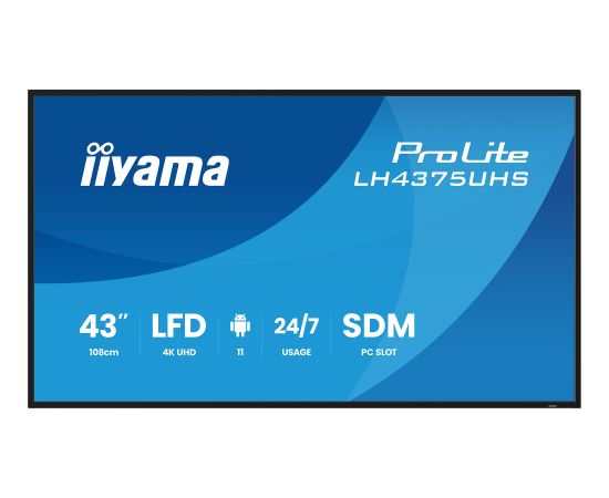 Iiyama LH4375UHS-B2AG, public display (black (matt), UltraHD/4K, IPS, speakers, daisy chain) Monitori