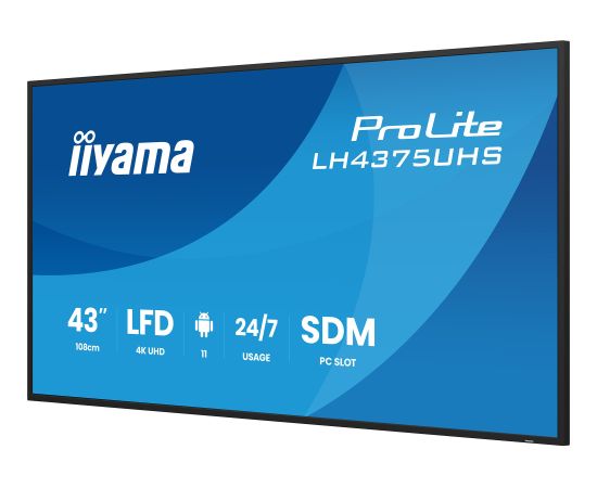 Iiyama LH4375UHS-B2AG, public display (black (matt), UltraHD/4K, IPS, speakers, daisy chain) Monitori
