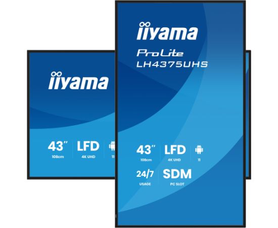 Iiyama LH4375UHS-B2AG, public display (black (matt), UltraHD/4K, IPS, speakers, daisy chain) Monitori