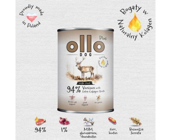 Ollo Plus Kolagen Jeleń 400g puszka dla psa Suņu barība