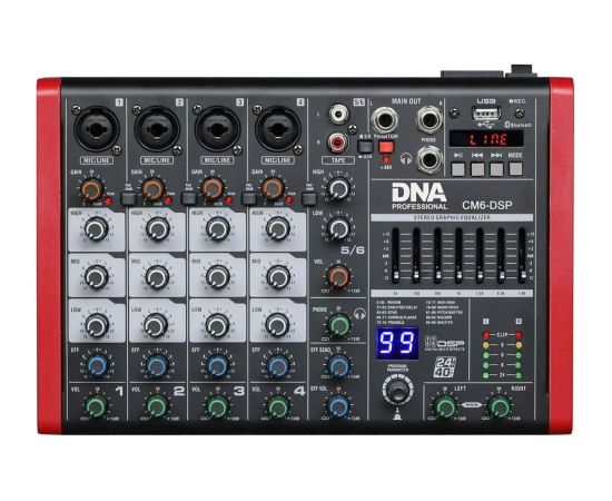 Dna Professional CM6-DSP - Mikser audio z USB, MP3, Bluetooth, Phantom DJ tehnika