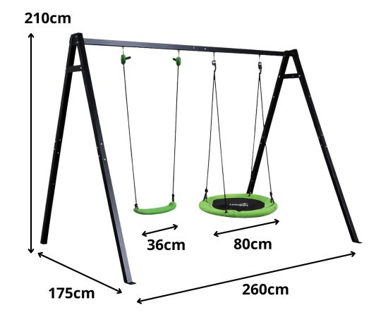 Lean Sport Garden Swing Stork's Nest Seat 2in1 Frame Black 260x173 cm Jaunumi, Bērnu preces