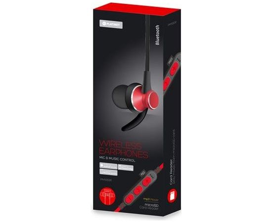 Platinet Premium Bluetooth Sport Headset & Handsfree Bezvadu Sporta Austiņas / MicroSD Karšu Lasītājs / A2DP / Sarkanas Austiņas