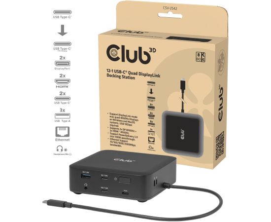 NB ACC DOCKING STATION 12IN1/USB-C 100W CSV-2542 CLUB3D Dokstacijas portatīvajiem datoriem