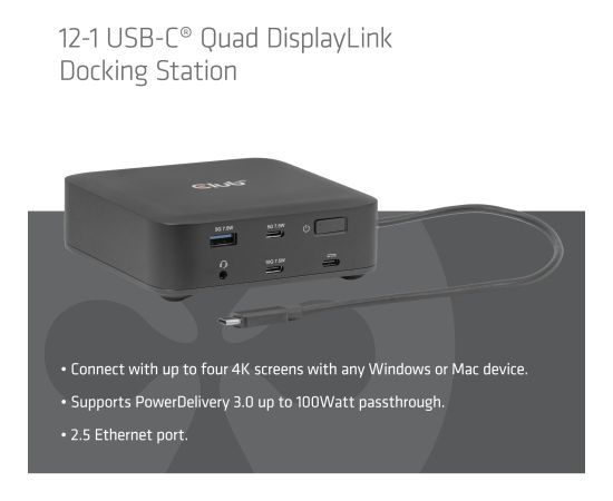 NB ACC DOCKING STATION 12IN1/USB-C 100W CSV-2542 CLUB3D Dokstacijas portatīvajiem datoriem