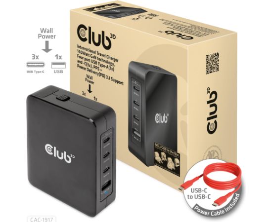 MOBILE TRAVEL CHARGER USB-C/140W GAN CAC-1917 CLUB3D Новинки смартфонов и телефонов