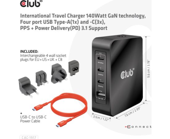 MOBILE TRAVEL CHARGER USB-C/140W GAN CAC-1917 CLUB3D Новинки смартфонов и телефонов