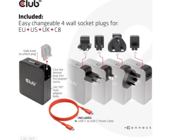 MOBILE TRAVEL CHARGER USB-C/140W GAN CAC-1917 CLUB3D Новинки смартфонов и телефонов