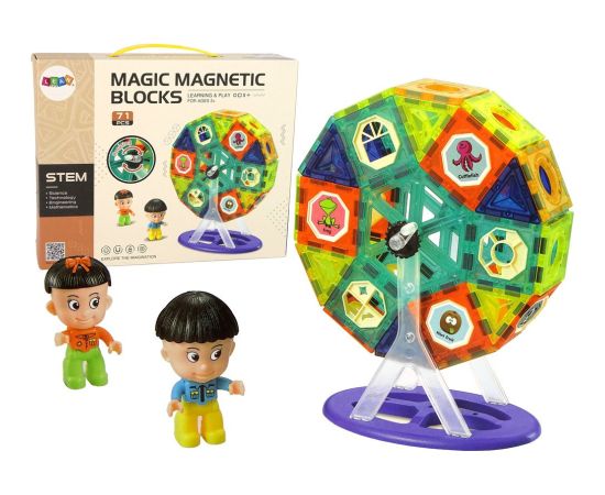 LeanToys Klocki Magnetyczne Budowle 3D Diabelski Młyn Karuzela 71 Elementów Konstruktori 