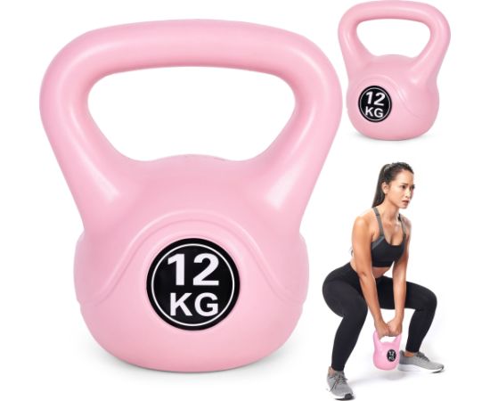 Kettlebell kettle 12kg vingrinājums hantele bumba fitnesa svars rozā ModernHome Svaru ripas un stieņi