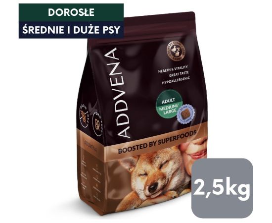 ADDVENA BOOSTED BY SUPERFOODS dla dorosłych psów średnich i dużych ras 2,5kg Suņu barība
