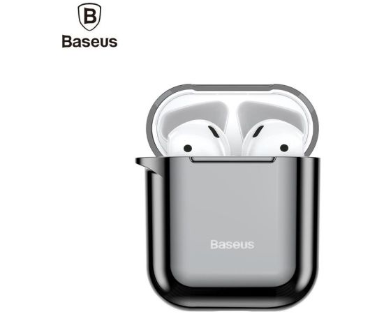 Baseus   Metallic Shining Ultra-thin Silicone Protector Case with Hook for Airpods 1 / 2 Black Чехлы - альтернативные