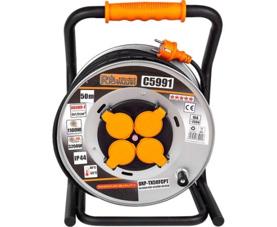 Pagarinātājs saritināms uz spoles Richmann C5991; 50 m; 3x1,5 mm² Strāvas pagarinātāji