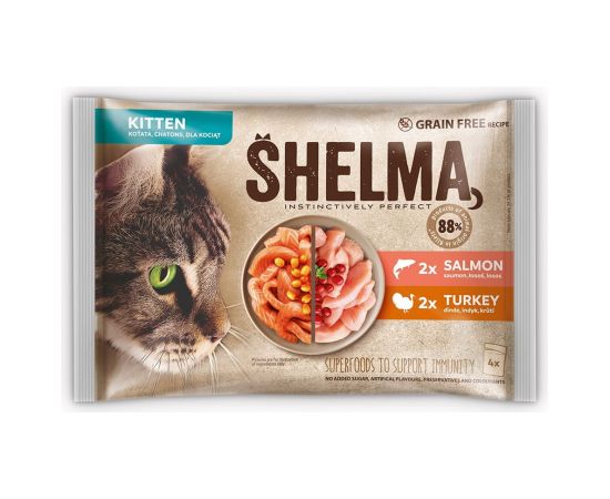 SHELMA Kitten with salmon and turkey in sauce - wet cat food - 4x85g Kaķu konservi