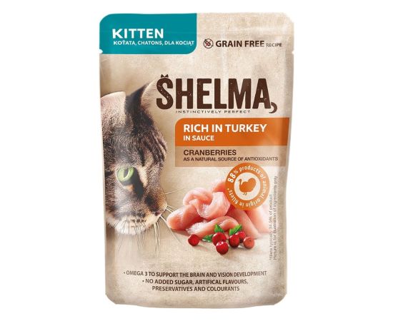 SHELMA Kitten with salmon and turkey in sauce - wet cat food - 4x85g Kaķu konservi