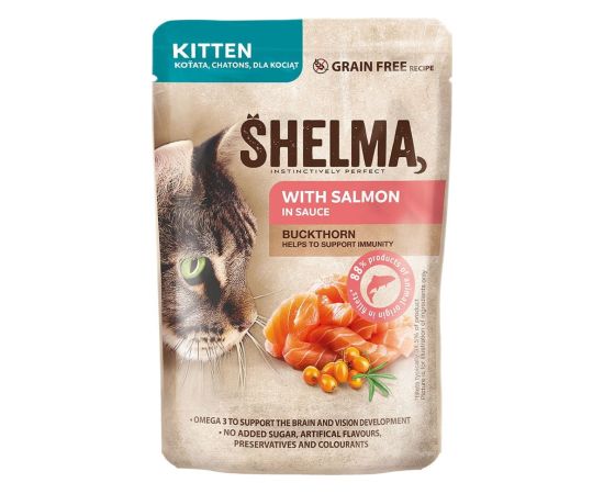 SHELMA Kitten with salmon and turkey in sauce - wet cat food - 4x85g Kaķu konservi