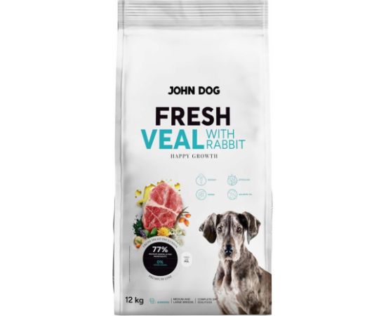 John Dog JUNIOR FRESH VEAL WITH RABBIT Karma sucha dla psa 12kg Suņu barība