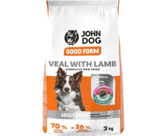 John Dog GOOD FORM Ś/D RASY cielęcina z jagnięciną Karma sucha dla psa 3kg Suņu barība