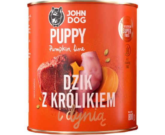 John Dog PUMPKIN Puppy dzik,królik,dynia 800g Suņu barība