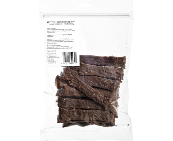 PETITTO Monoprotein meat strips Deer - dog treat - 400g Suņu barība