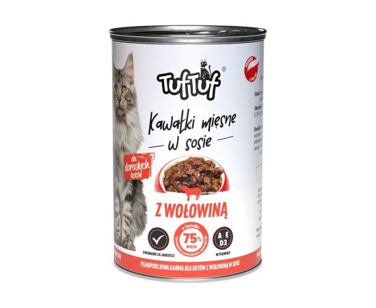 Tuftuf TUF TUF Pieces of meat in sauce with beef - wet cat food - 415g Kaķu konservi