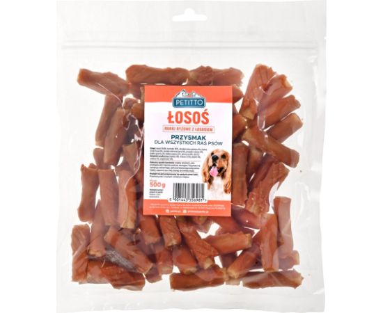 PETITTO Rurki ryżowe z łososiem dla psa 500g Suņu barība