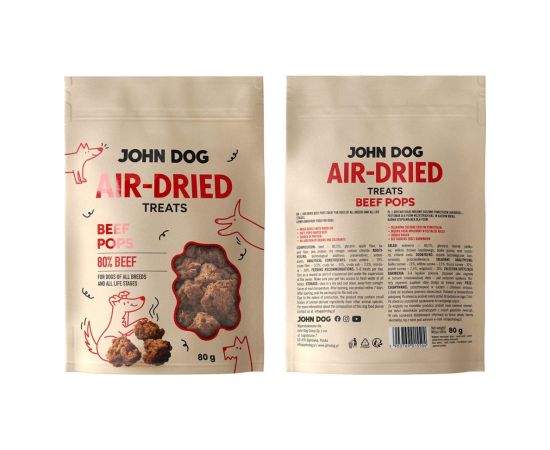JOHN DOG Air-Dried Beef pops - dog treat - 80g Suņu barība