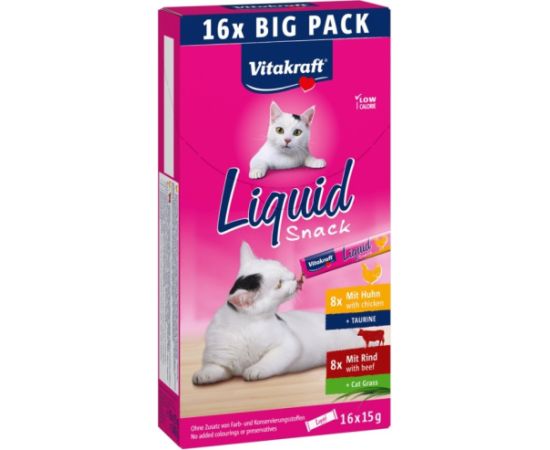 VITAKRAFT Cat Liquid-Snack with beef and chicken - cat treats - 16 x 15g Сухой корм для кошек