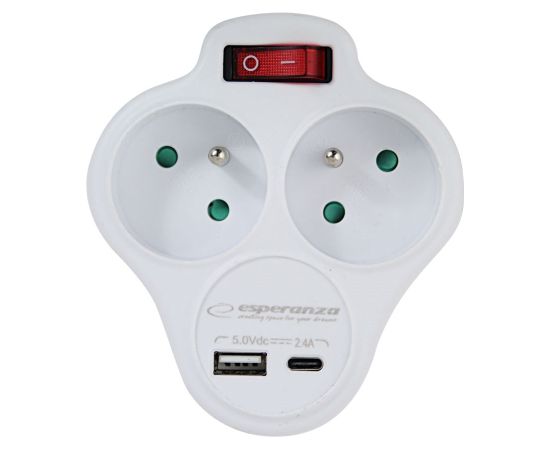 Esperanza ELK311W Electrical splitter 2 GN. USB-C USB-A ON. White Зарядные устройства