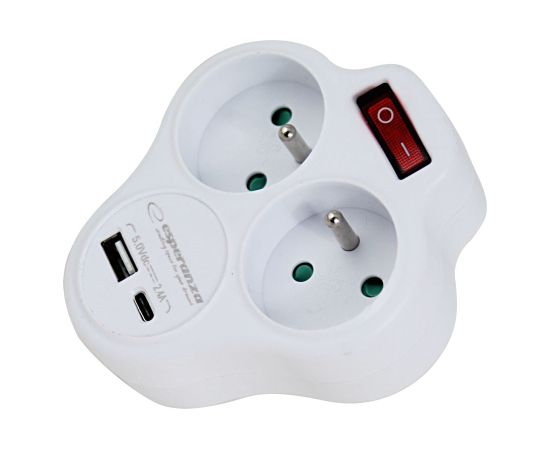 Esperanza ELK311W Electrical splitter 2 GN. USB-C USB-A ON. White Зарядные устройства