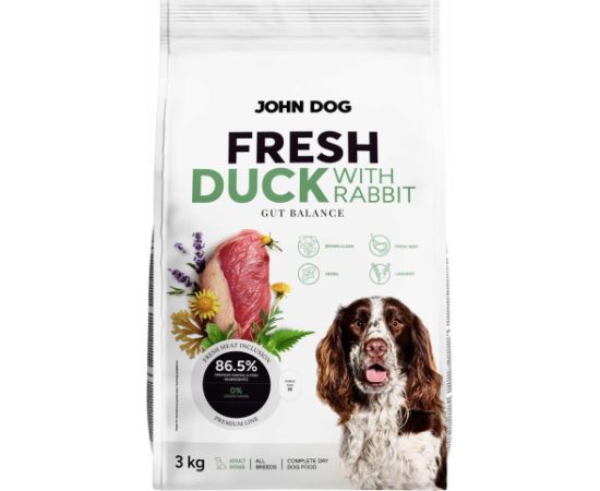 John Dog ADULT FRESH DUCK WITH RABBIT Karma sucha dla psa 3kg Suņu barība
