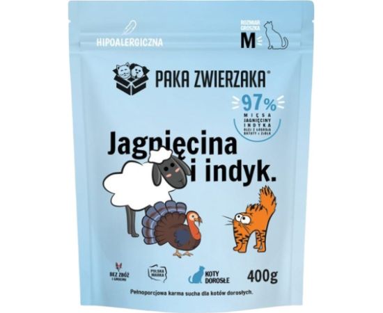 Paka Zwierzaka Jagnięcina z indykiem "M" 400g Kaķu sausā barība