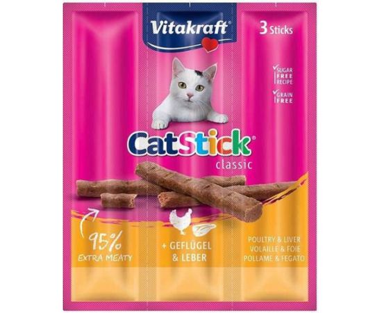 VITAKRAFT CatStick Mini with poultry and liver - cat treats - 3 pcs Сухой корм для кошек