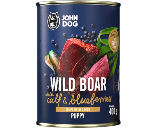 JOHN DOG BERRY SZCZENIAK DZIK Z CIELĘCINĄ I JAGODAMI mokra karma dla psa 400g Suņu barība