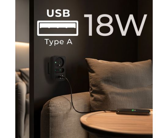 Maclean current socket x2 + 4xUSB, splitter with 2 sockets, 2xUSB A, 2xUSB C PD 20W, 1x16A + 1x6A, MCE249 F/B Зарядные устройства