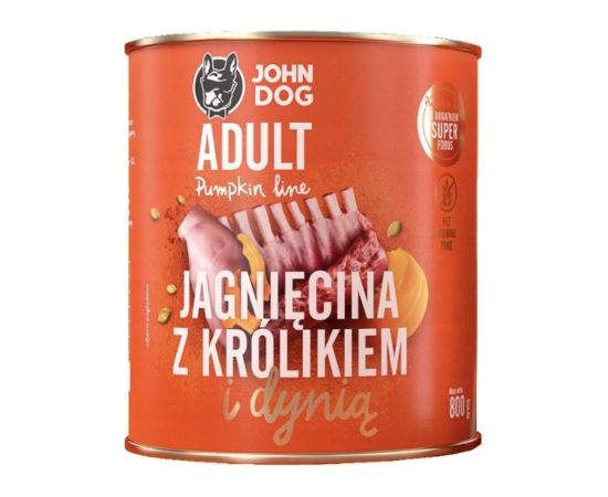 John Dog PUMPKIN Ad.jagnięcina królik dynia 800g Suņu barība