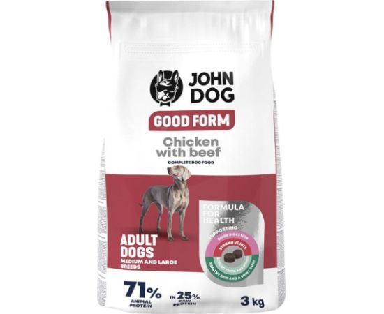 John Dog GOOD FORM Ś/D RASY kurczak z wołowiną Karma sucha dla psa 3kg Suņu barība