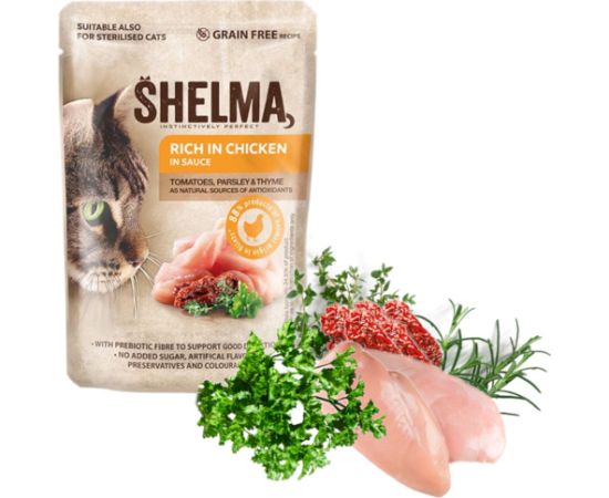 SHELMA Rich in chicken in sauce - wet cat food - 85g Kaķu konservi