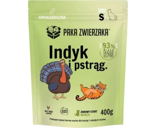Paka Zwierzaka Indyk z pstrągiem kocięta "S" 400g Сухой корм для кошек
