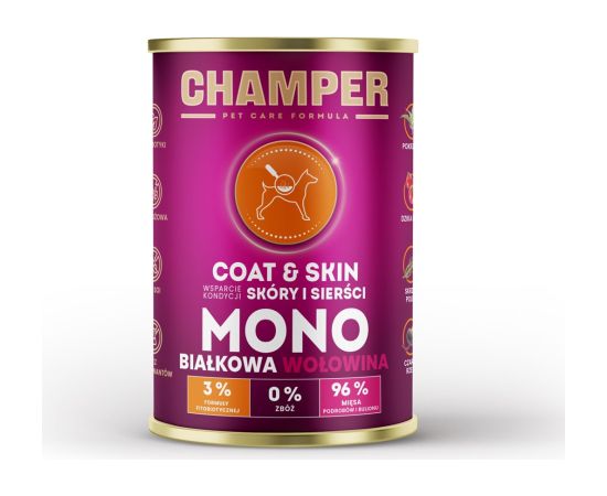 CHAMPER Coat & Skin Beef - wet dog food - 400g Suņu barība