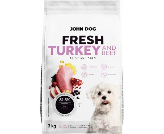 John Dog ADULT FRESH TURKEY & BEEF Karma sucha dla psa 3kg Suņu barība