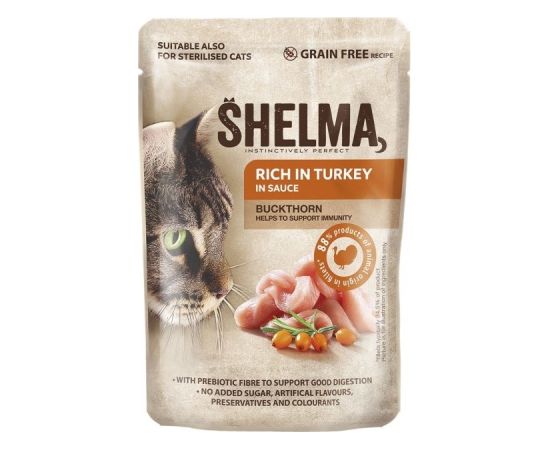 SHELMA Rich in turkey in sauce - wet cat food - 85g Kaķu konservi