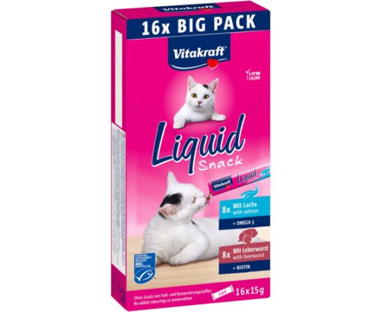 VITAKRAFT Liquid Snack Liver with Salmon - a treat for cats - 16x15g Kaķu sausā barība