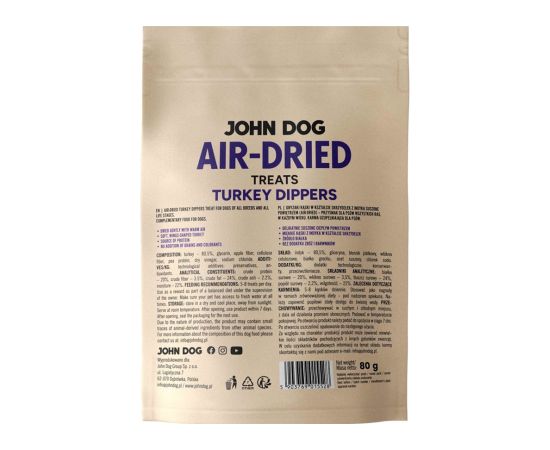 JOHN DOG Air-Dried Turkey dippers - dog treat - 80g Suņu barība