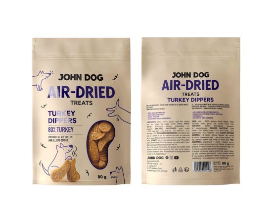 JOHN DOG Air-Dried Turkey dippers - dog treat - 80g Suņu barība