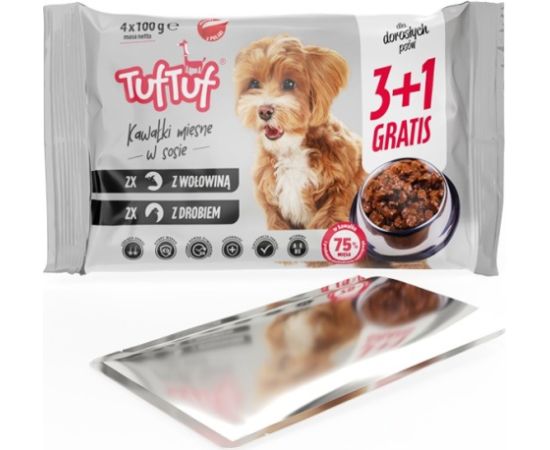 Tuftuf TUF TUF 2x with poultry, 2x with beef - wet dog food - 4x100g Консервы кошек