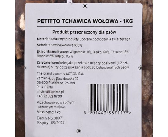 PETITTO Tchawica Wołowa - przysmak dla psa - 1kg Suņu barība